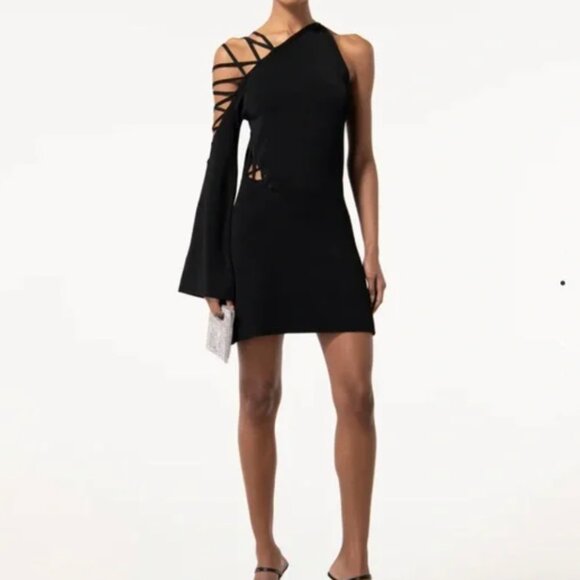 Cult Gaia Nuru Knit Asymmetrical One-Shoulder Mini Dress Black Black NWT Sz M - Picture 2 of 12